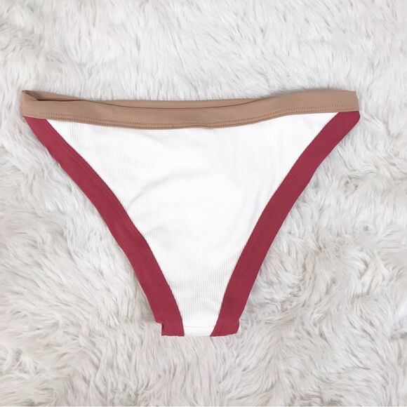 L*SPACE Vacay Ribbed Classic Bikini Bottoms Cream Colorblock Red Tan Size XS New - Picture 4 of 11